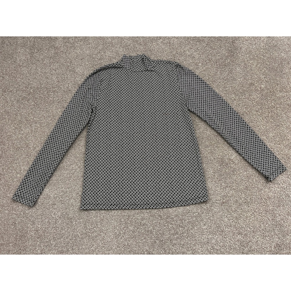 LOFT Outlet Mock Neck Top Womens Large Black White Geometric Excellent Stretch
